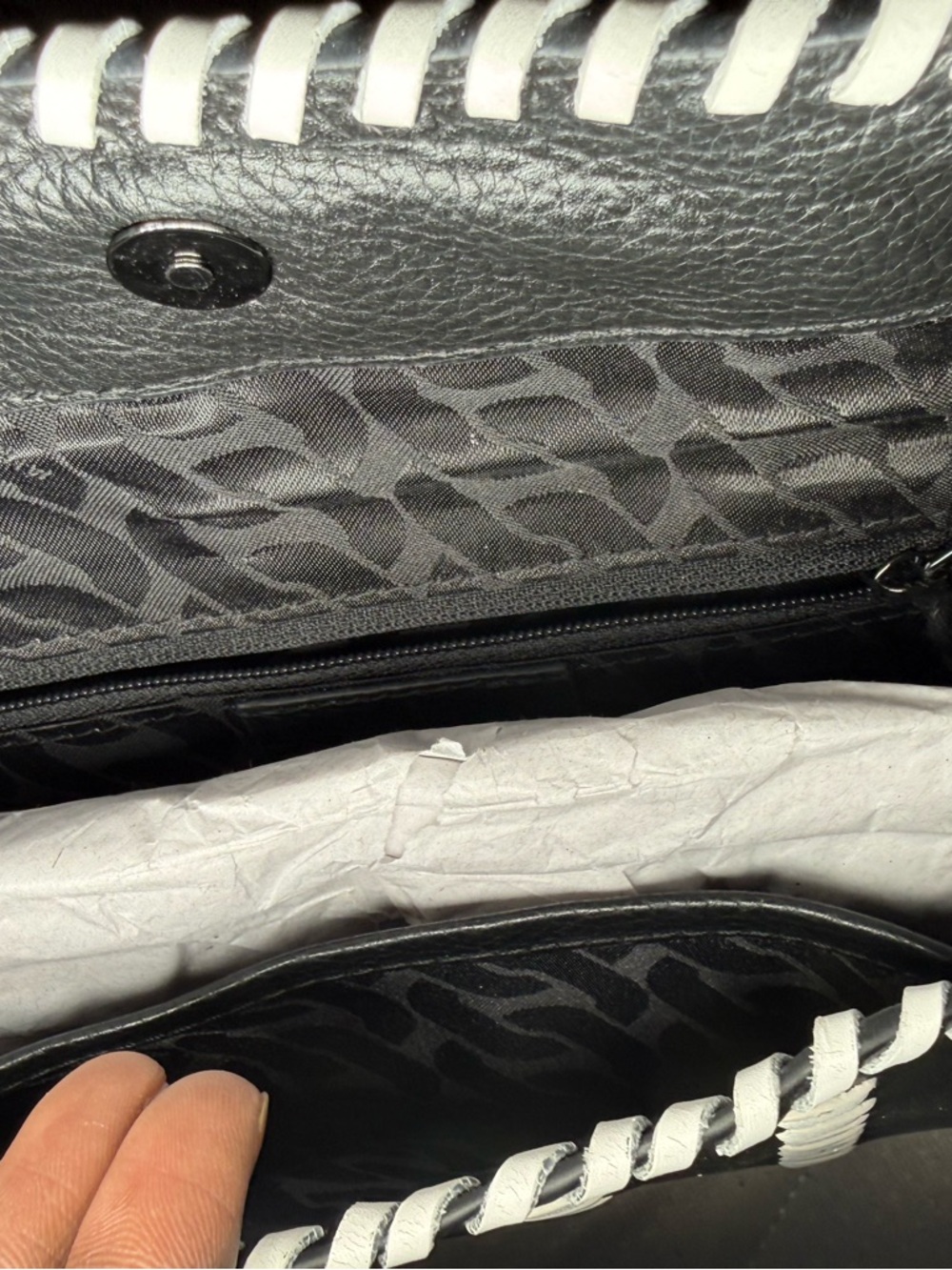 Rebecca Minkoff Black Leather Clutch with White Whipstitch Trim - Picture 4 of 6
